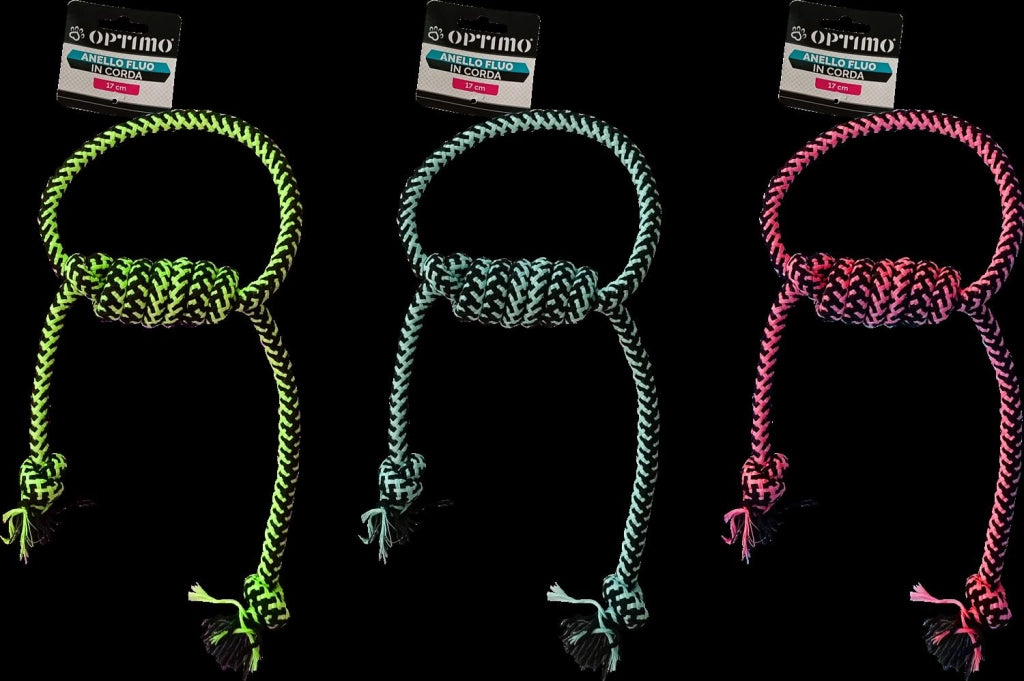 CORDA PER CANI A FORMA DI ANELLO IN COLORAZIONE ASSORTITA FLUO 17 CM IDEALE COME GIOCO