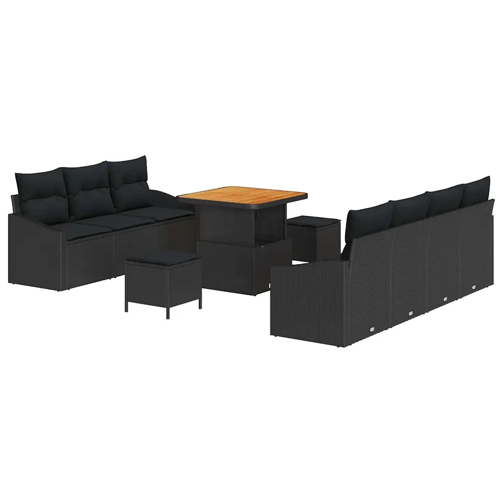Set Divano da Giardino con cuscino 10 pcs Nero polyrattan 3362614