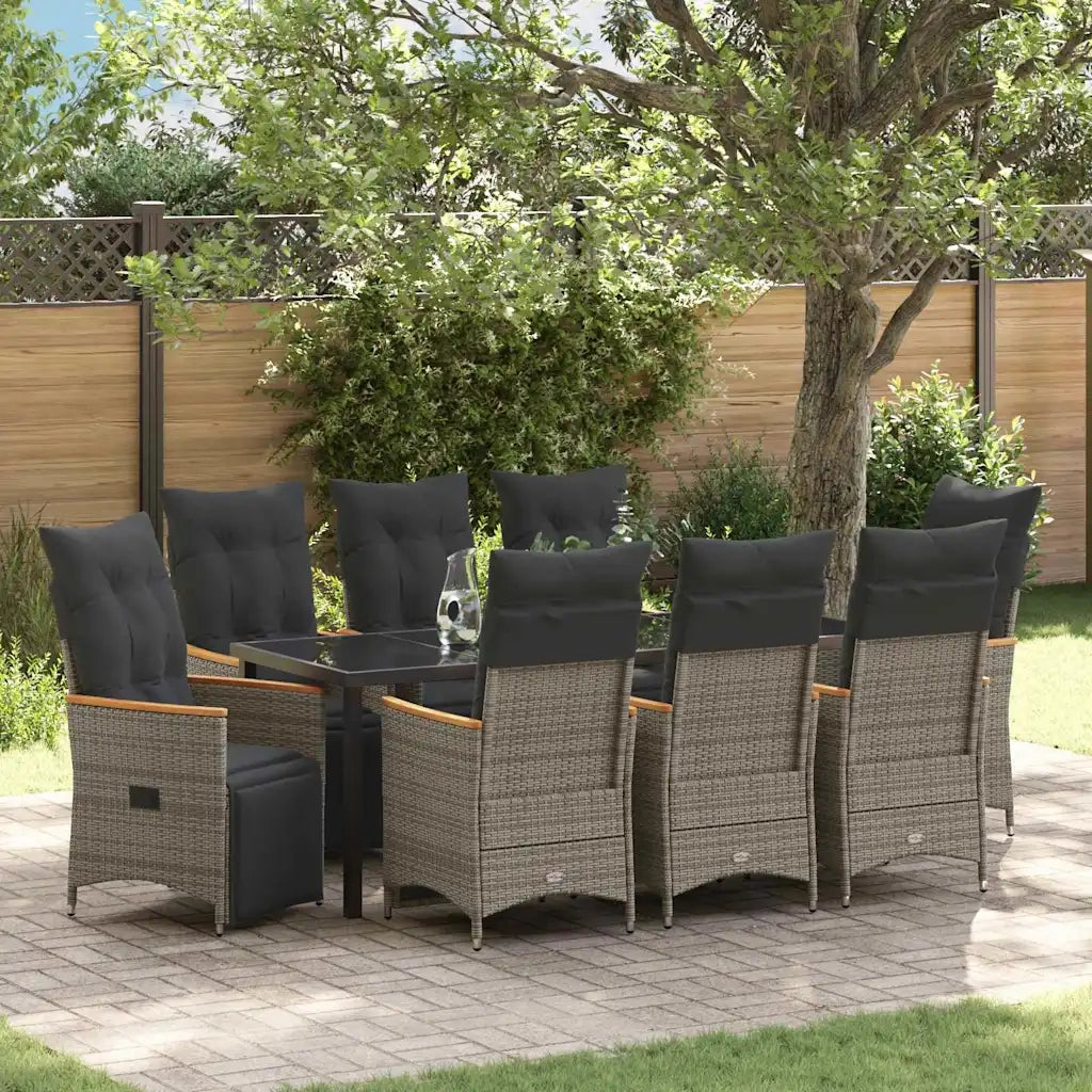 Set da Pranzo per Giardino con cuscino 9 pcs Grigio polyrattan 3379631