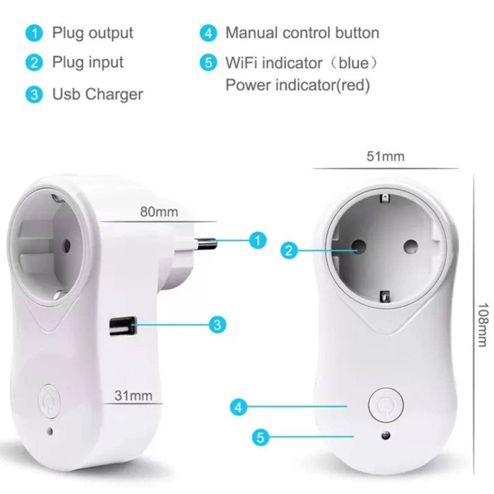 Trade Shop - Presa Intelligente Wifi Smart Plug Spina Compatibile Google Home Alexa Echo Usb -