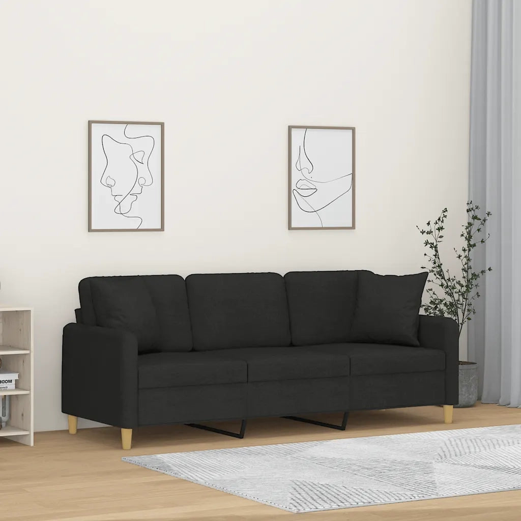 Divano a 3 Posti con Cuscini-Sofa 3 Posti con Cuscini Nero 180 cm in Tessuto 433812