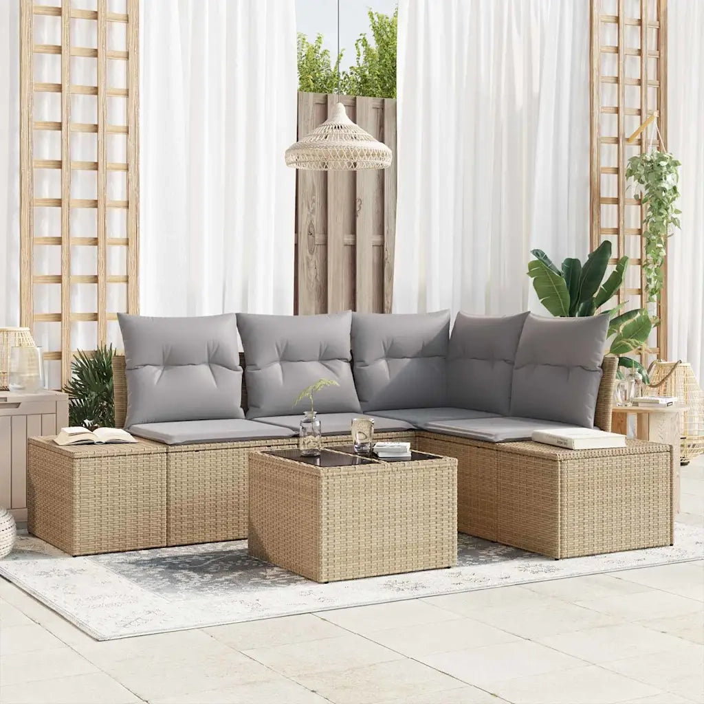 Set Divano da Giardino Beige e Grigio Chiaro polyrattan 3355719