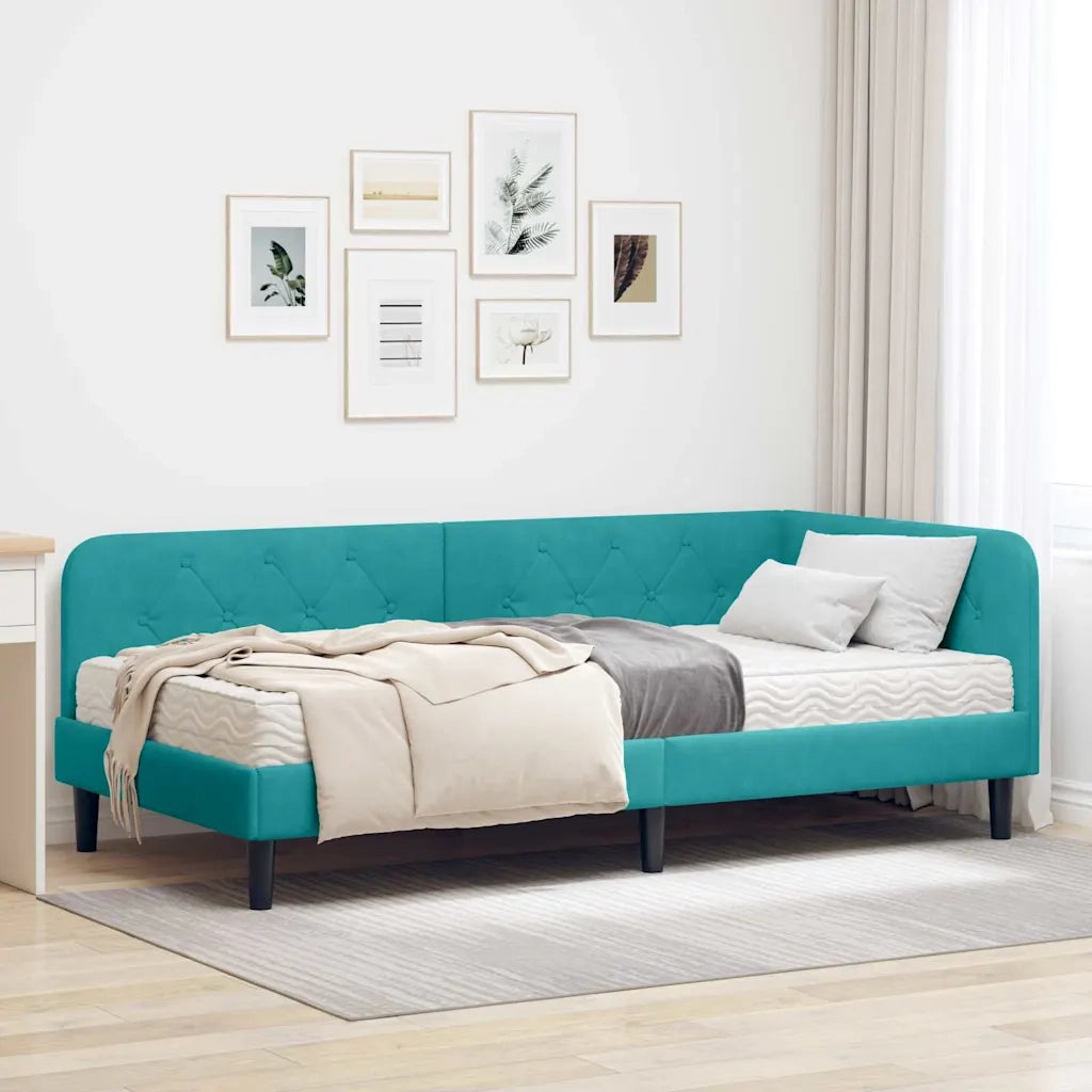 Cornice del letto ad angolo Turchese 90 x 200 cm Velluto