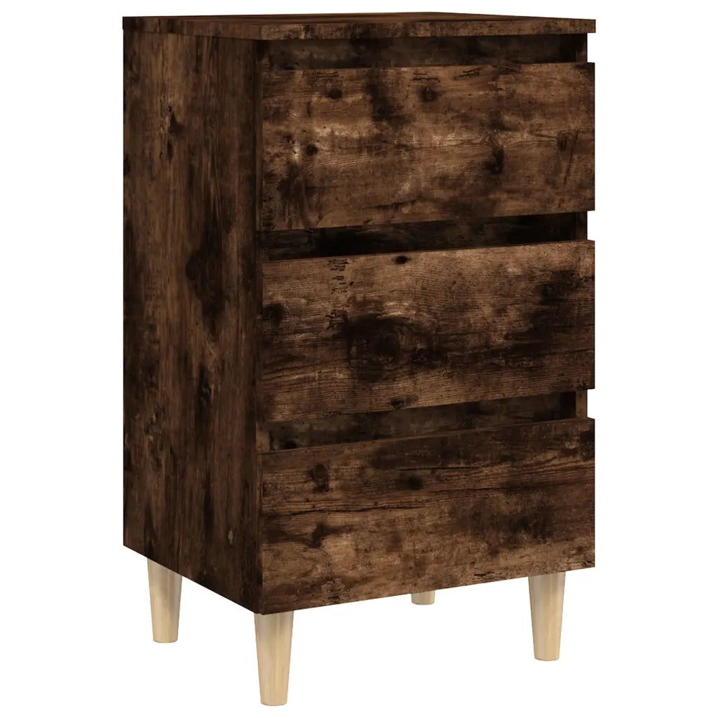 Set di 2 Comodini | Armadio da Notte | Mobiletto da notte con Gambe in Legno Massello Rovere Fumo 40x35x69cm