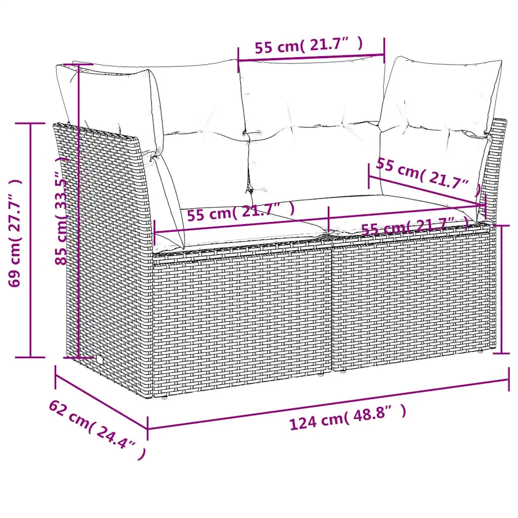 Divano da Giardino con Cuscini 2 Posti Grigio in Polyrattan 366114