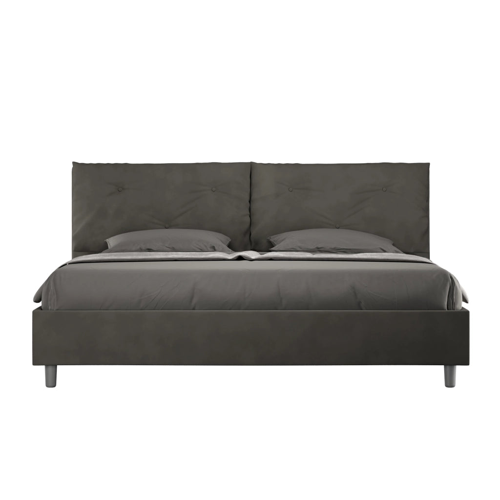 BS COM Letto matrimoniale king size contenitore imbottito 200x210 microfibra grigio