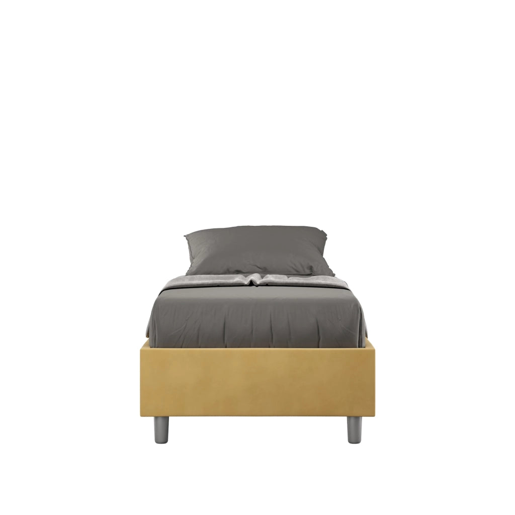 Letto 1 Piazza e Mezzo Sommier 120x210 cm con Rete e Contenitore Azelia Ocra