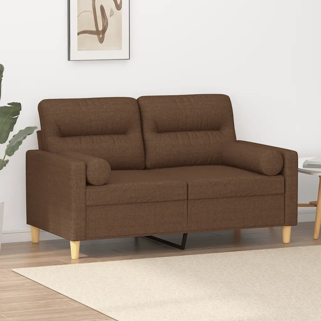 Divano a 2 Posti con Cuscini-Sofa 2 Posti con Cuscini Marrone 120 cm in Tessuto 986368