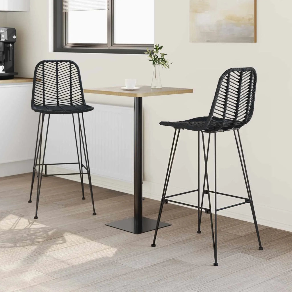 Sedia da Bar 2 pcs Nero 44,5 x 53 x 111 cm Rattan e Ferro 42011549