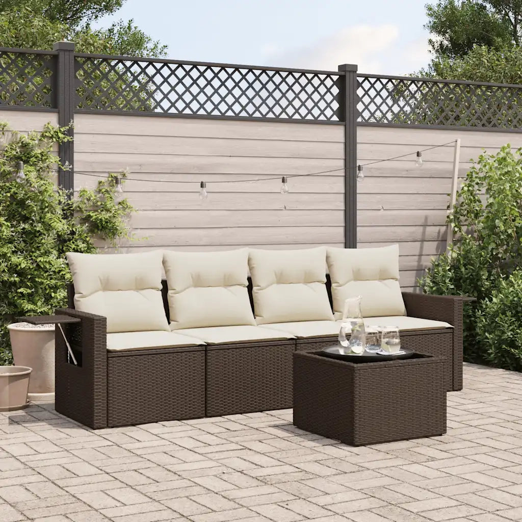 Set Divano da Giardino 5 pz con Cuscini Marrone in Polyrattan 3252230