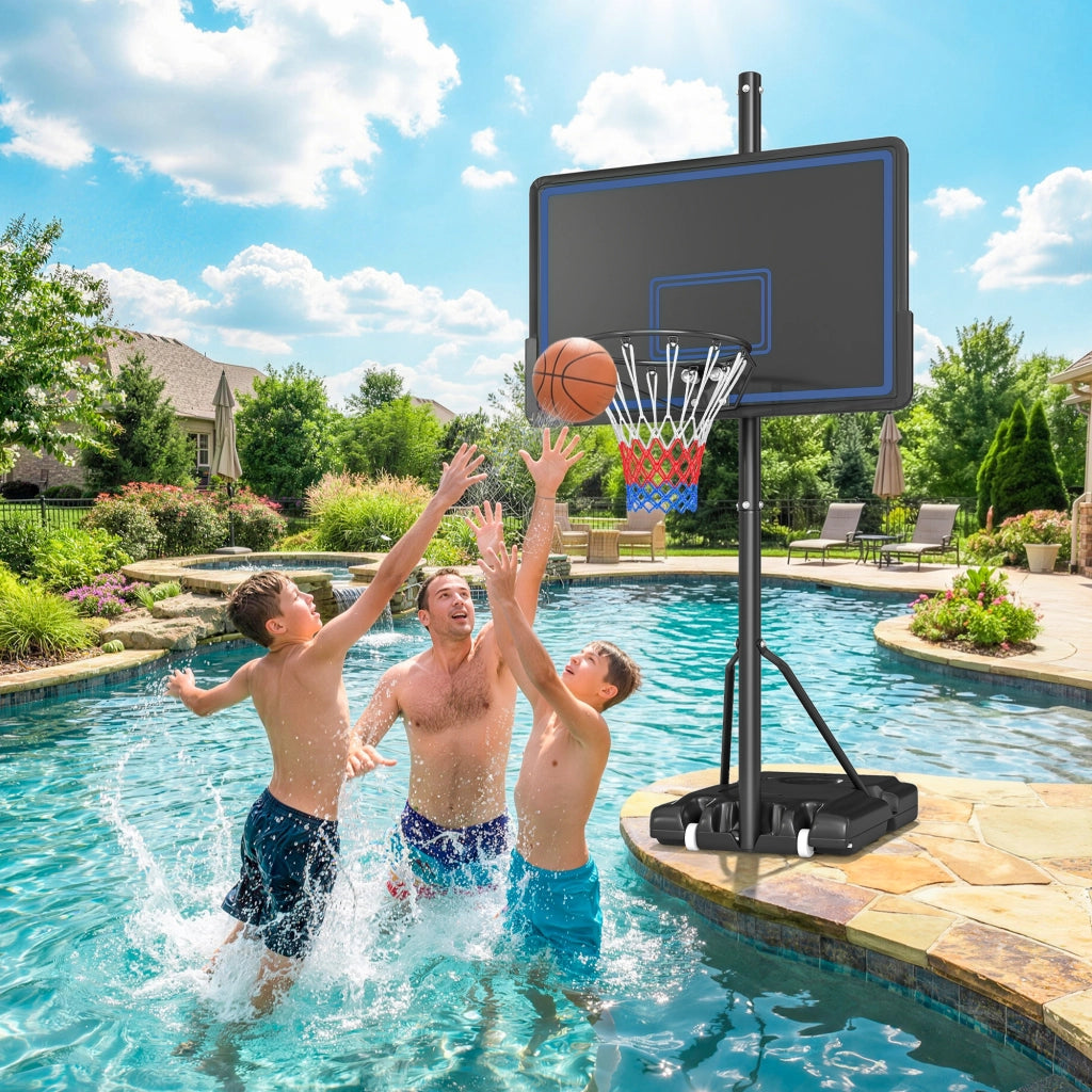 Canestro da Basket Regolabile ¨C Minimal ¨C Blu 135-305 cm con Ruote e Base di Zavorra
