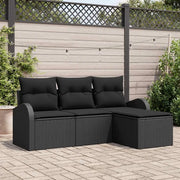 Set di divani con cuscino 4 pcs Nero polyrattan