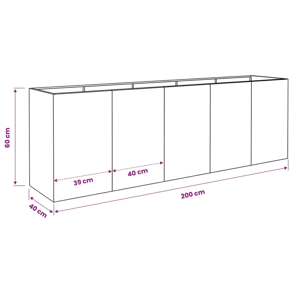 Vaso da giardino Nero 200 x 40 x 60 cm 8005897