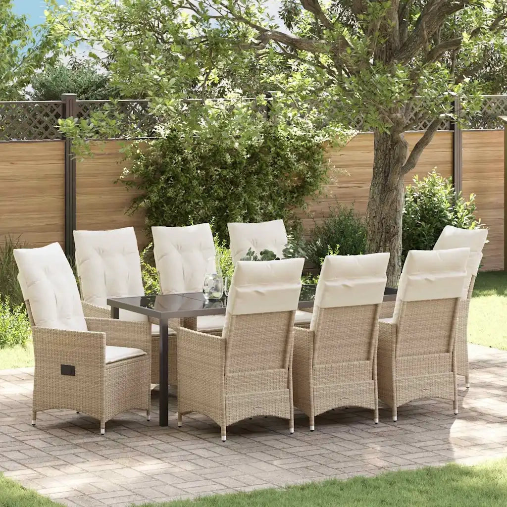 Set da Pranzo per Giardino con cuscino 9 pcs Beige polyrattan 3379561