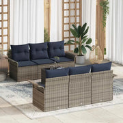 Set Divano da Giardino con cuscino 7 pcs Grigio e Blu Navy 3353924