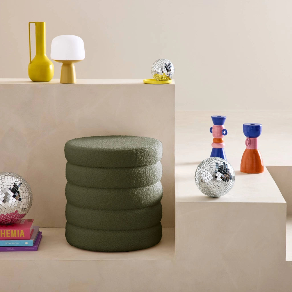 Pouf contenitore in bouclé, verde kaki