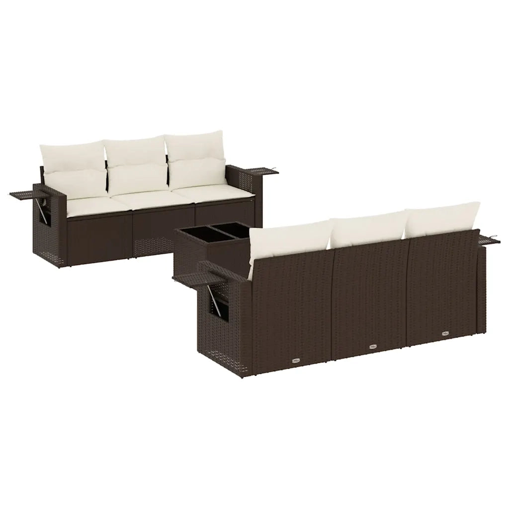 Set Divani da Giardino 7 pz con Cuscini Marrone in Polyrattan 3219912