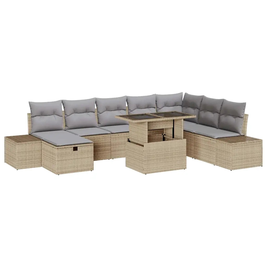 Set Divano da Giardino 9 pcs Beige polyrattan