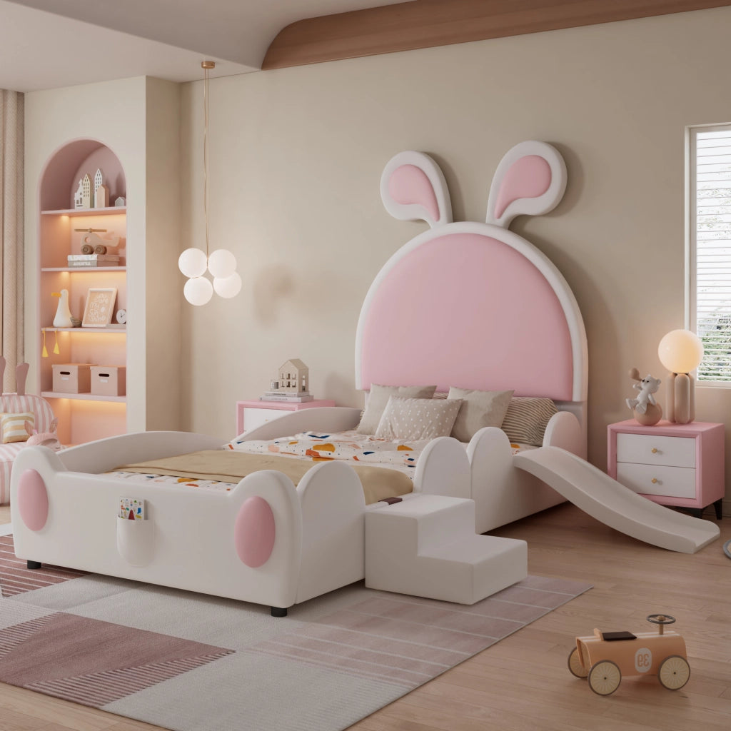 letto imbottito pu bianco rosa 90x200 cm