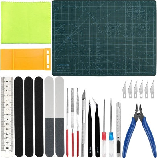 Set di base per modellismo - 25 pezzi - Attrezzatura per costruire/riparare - Ideale per principianti/esperti - Regalo perfetto per appassionati - Must per gli appassionati di fai da te - Kit di base per modellismo