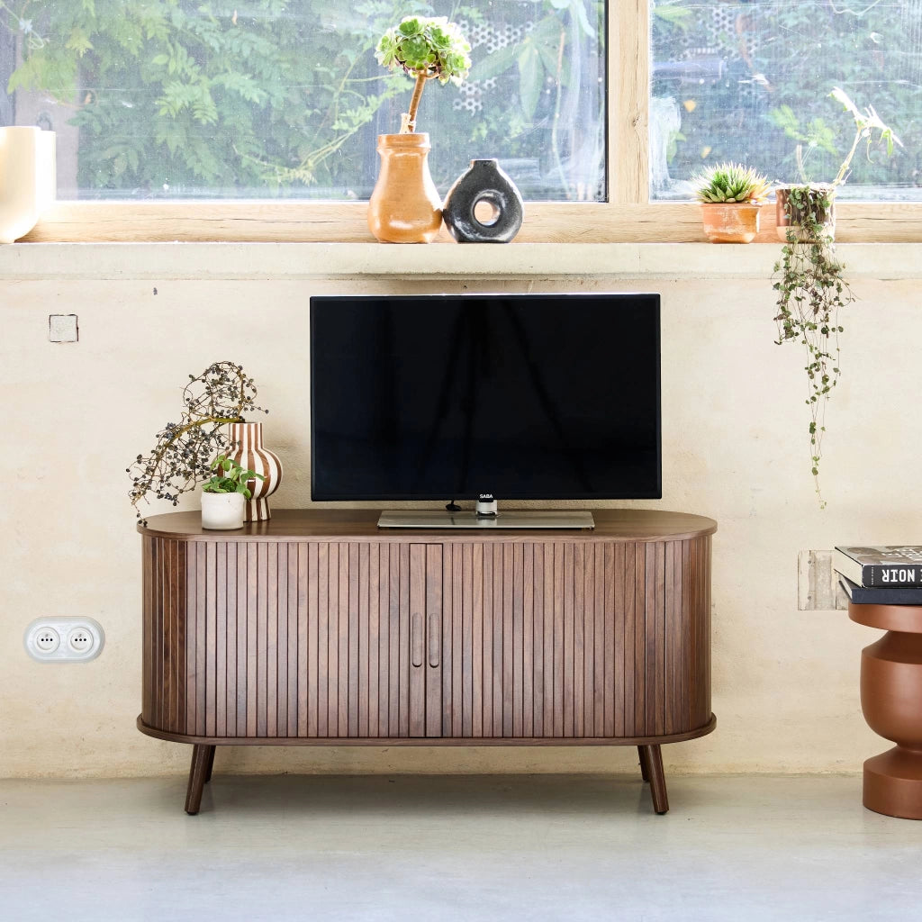 Mobile tv scandinavo con 2 ante scorrevoli, 120cm, noce