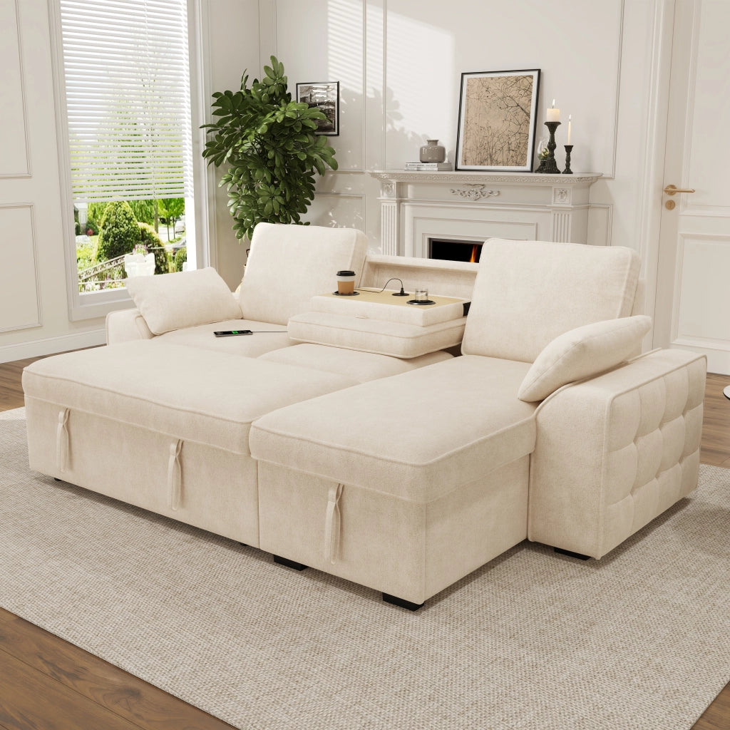 DIVANO ANGOLARE 3 POSTI 237x141x86 cm in Chenille Beige