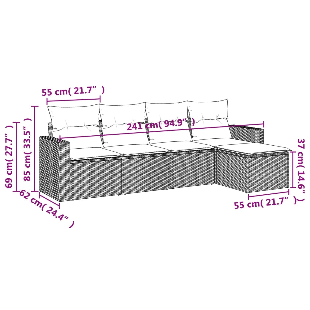 Set Divano da Giardino 5pz con Cuscini Grigio Chiaro Polyrattan 3218882