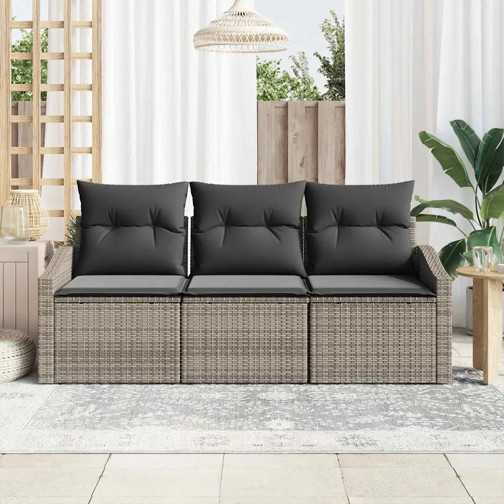 Set di divani con cuscino 3 pcs Grigio polyrattan