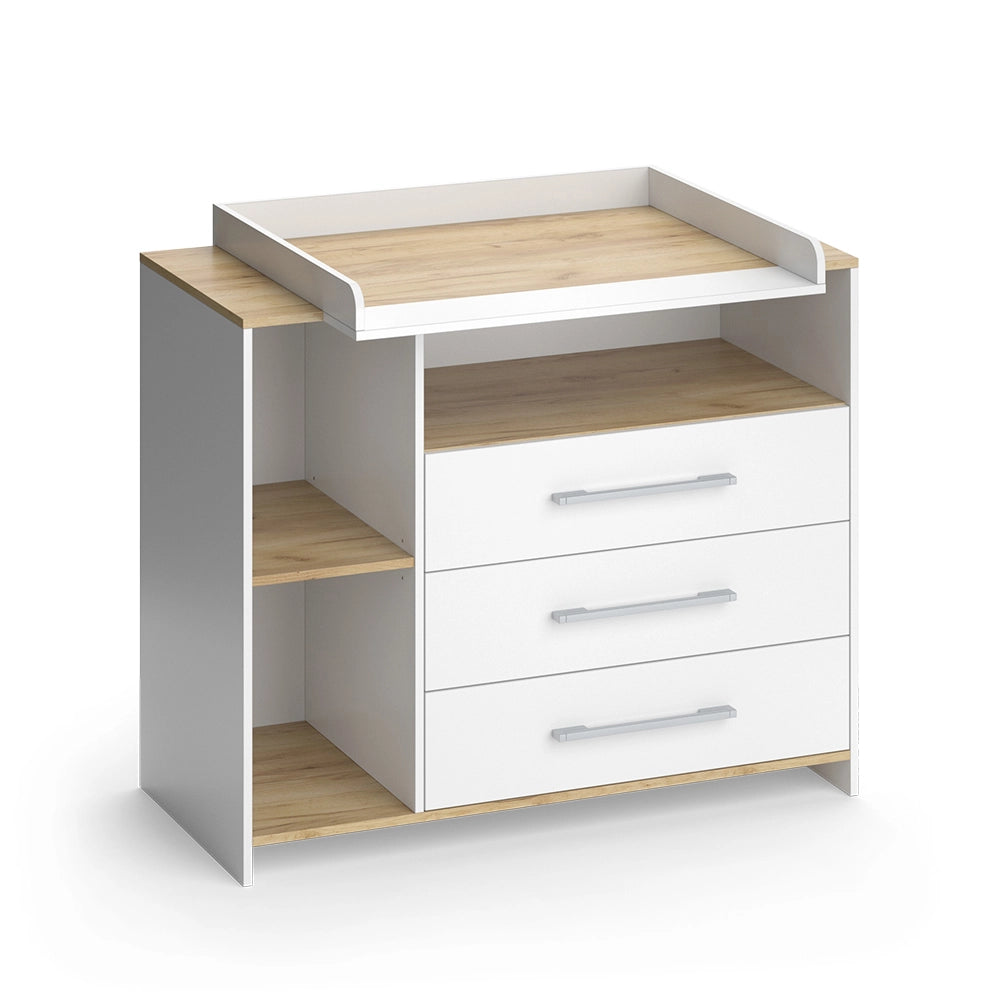 Vicco Fasciatoio Rovere bianco/dorato 113 x 93 cm con 3 cassetti