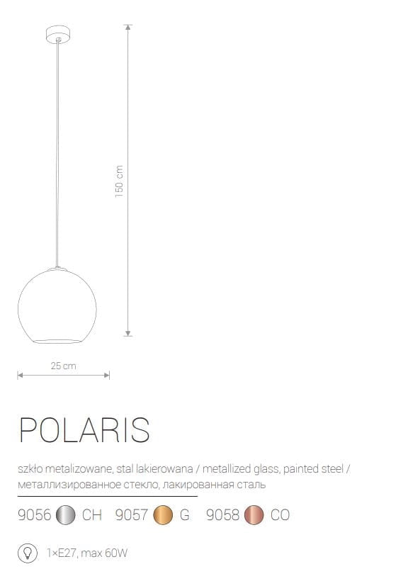 Nowodvorski Polaris lampada a sospensione oro vetro Ø25