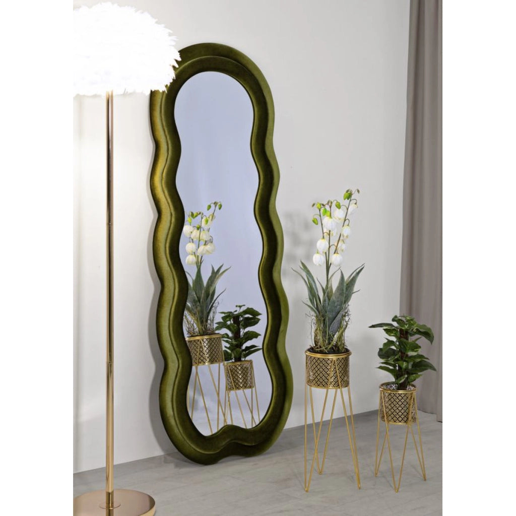 Specchio da parete Miki XL con cornice in velluto verde