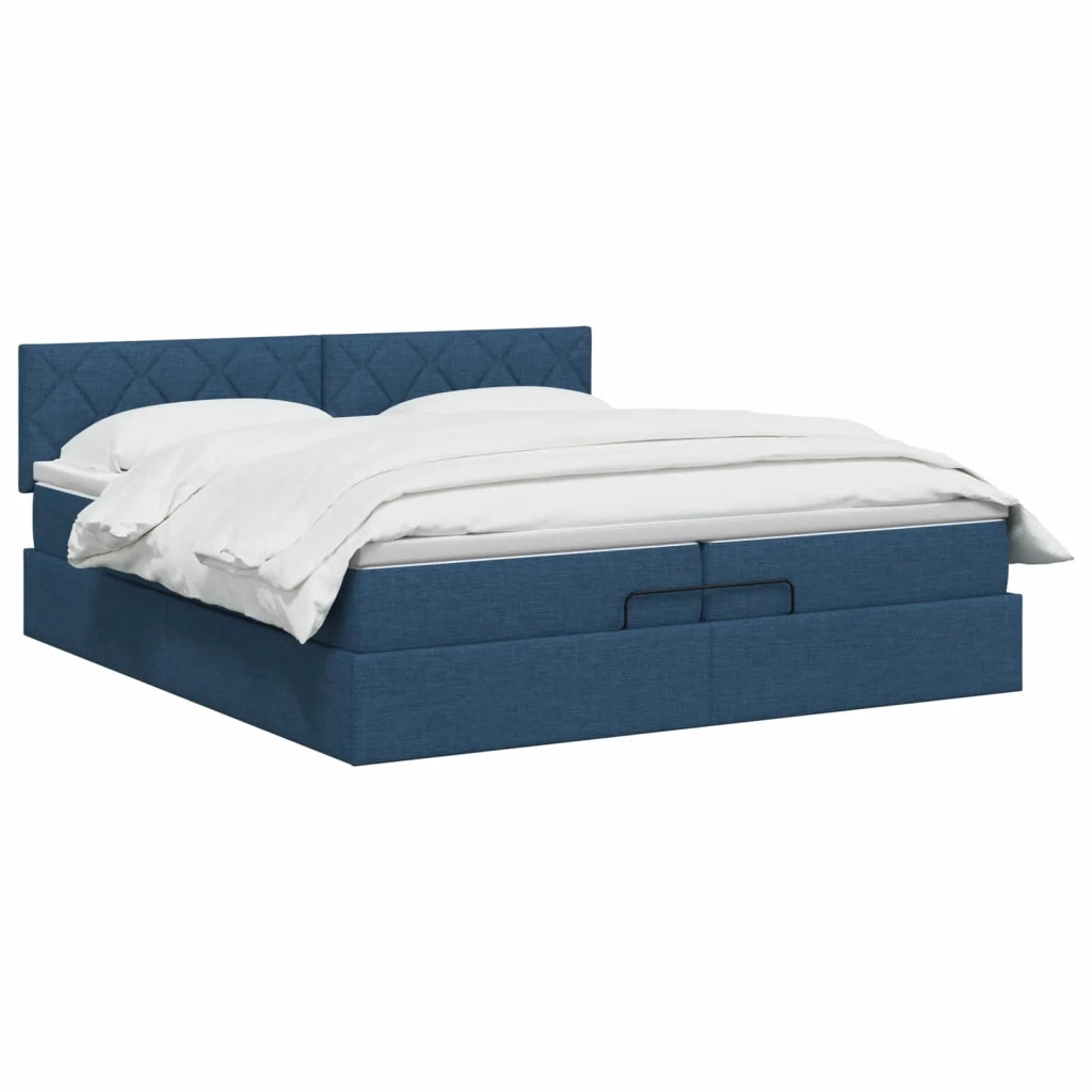 Letto Ottomano con Materasso e LED Blu 200 x 200 cm Tessuto 3457022