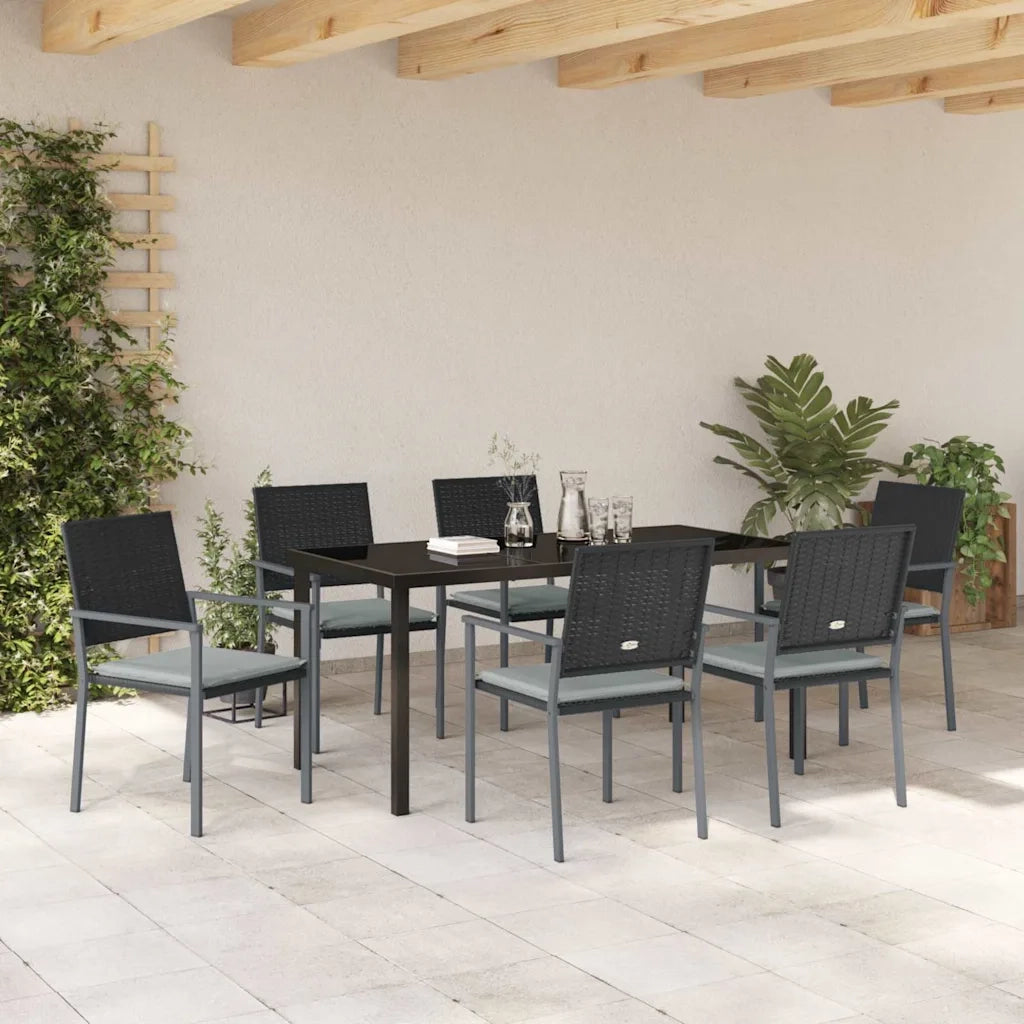 Set da Pranzo per Giardino 7 pcs Nero e Grigio Chiaro