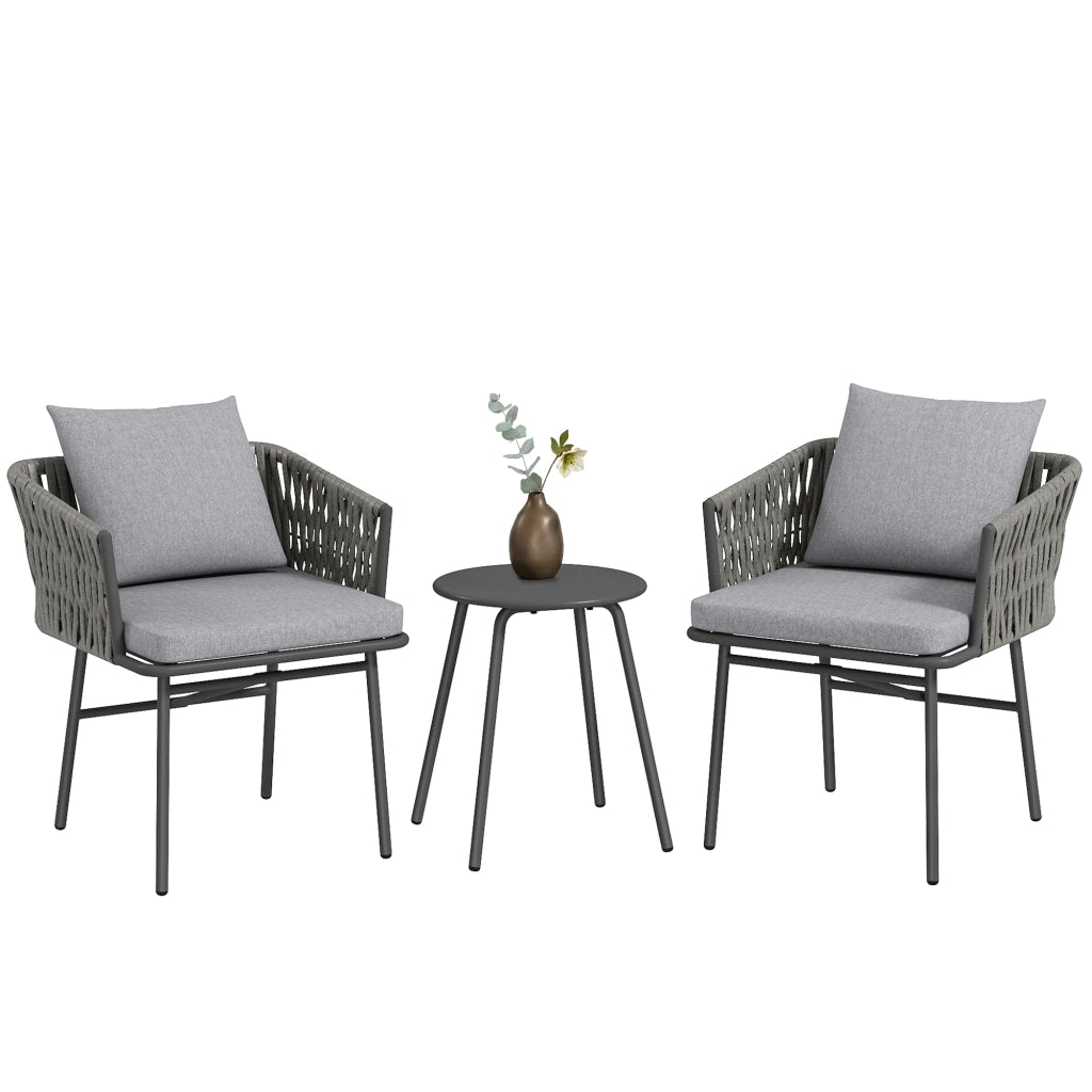 Set Bistrot 3 Pezzi ¨C Minimal ¨C Polyrattan, Grigio, con Cuscini
