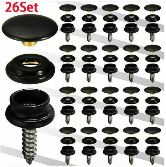 26 set di clip a viti in acciaio inossidabile da 15 mm, set di clip per la fissazione del telaio con dadi spessi, per abbraccioli di arredamento DIY, nero.
