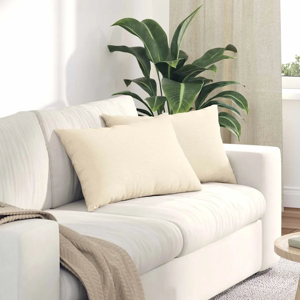 Cuscini da Divano 2 pz-Set di 2 Cuscini per Sofa Crema 60 x 40 cm Tessuto in Cords 705612