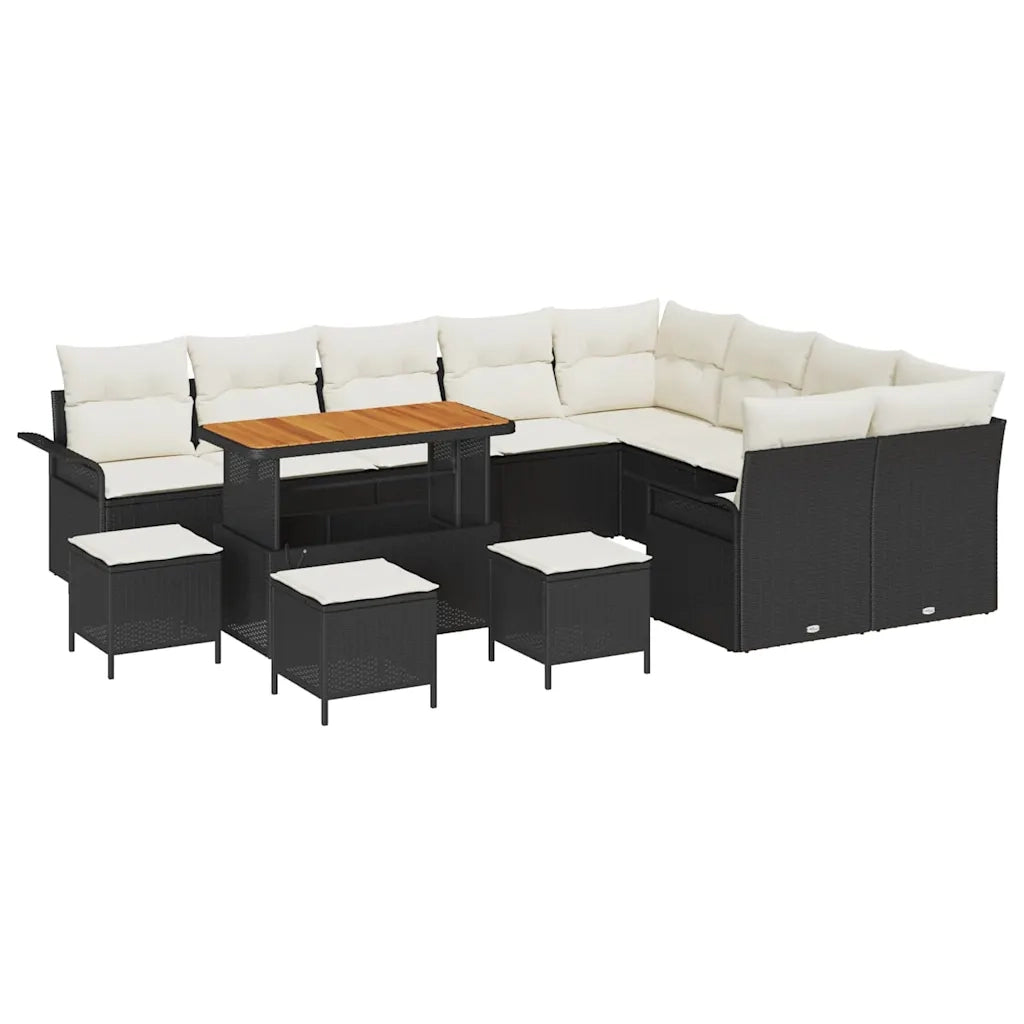 Set Divano da Giardino con cuscino 13 pcs Nero e Crema 3364130