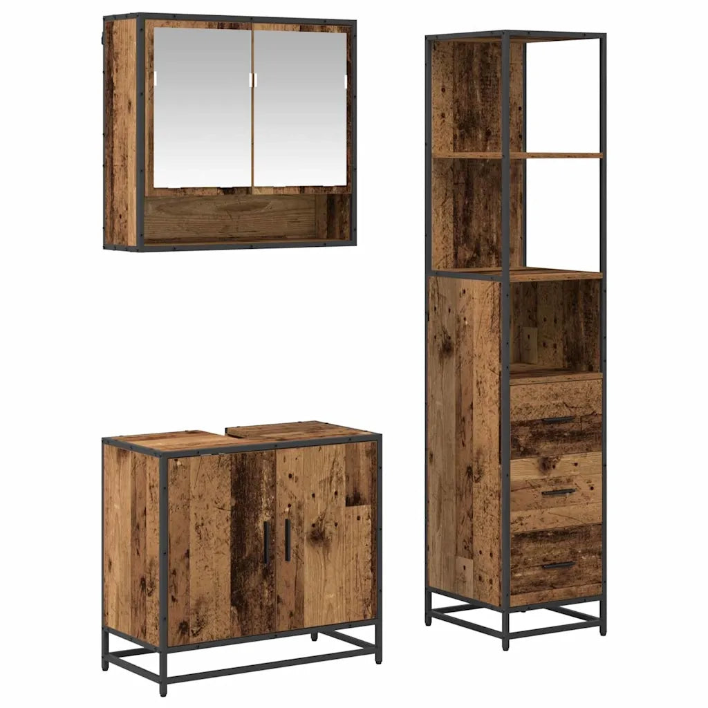 Set di mobili per il bagno con cassetto 3 pcs Legno vecchio 3402518