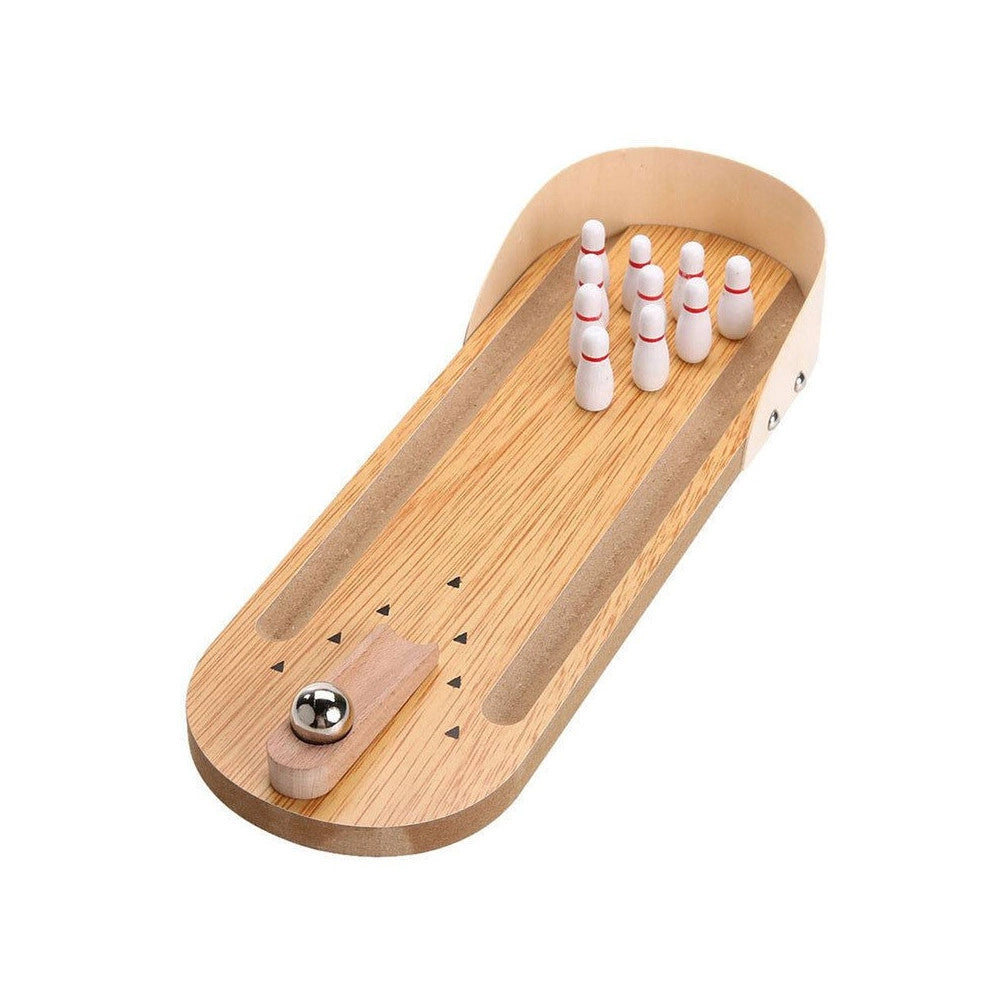 Trade Shop - Mini Boowling Gioco Da Tavolo In Legno Portatile Palla Metallo Giocattoli -