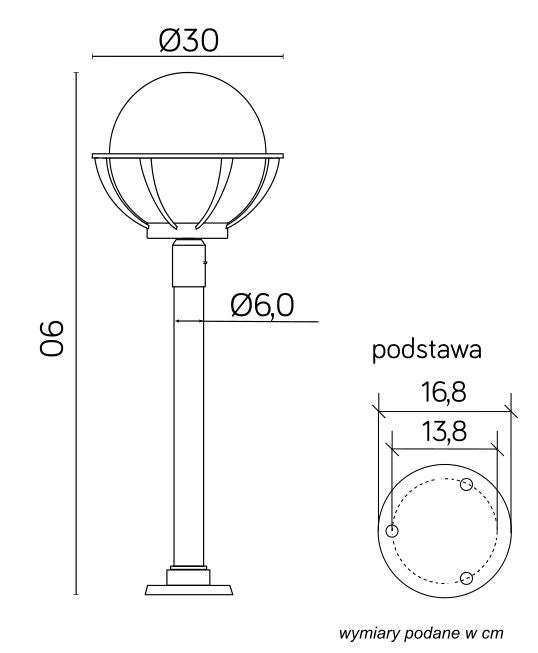 Paletto giardino nero 90cm globo 25cm E27 IP43 SU-MA