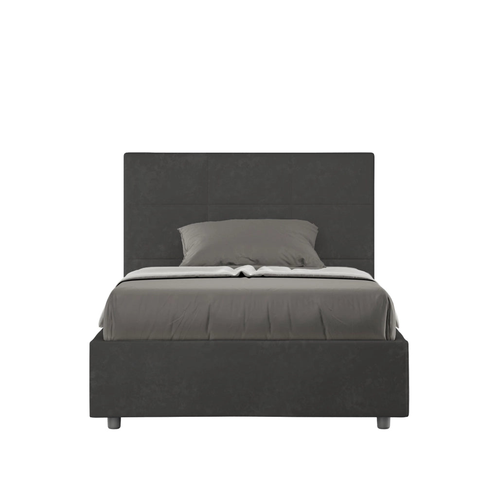 BS COM Letto una piazza e mezza con rete imbottito 120x210 microfibra grigio