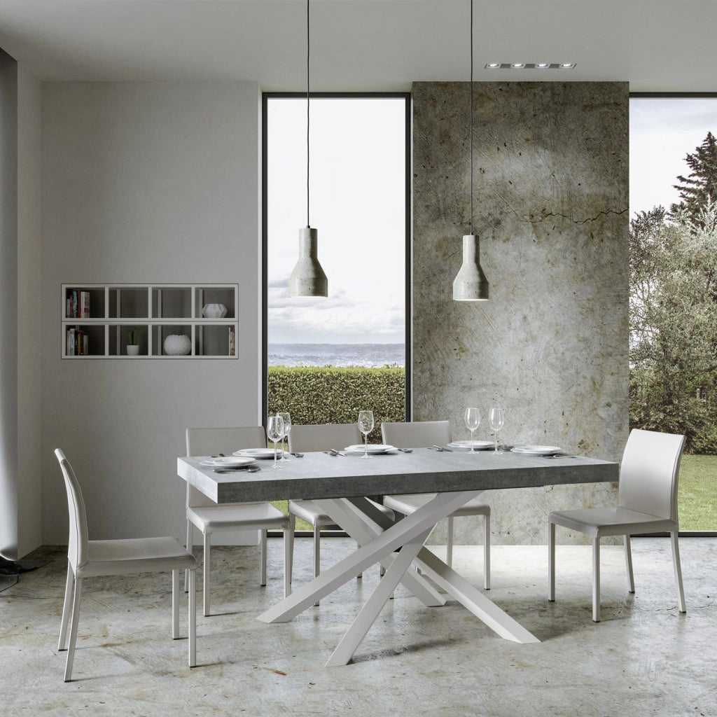 Tavolo Allungabile 160-264x90x77 cm Volantis Premium Cemento Telaio Bianco