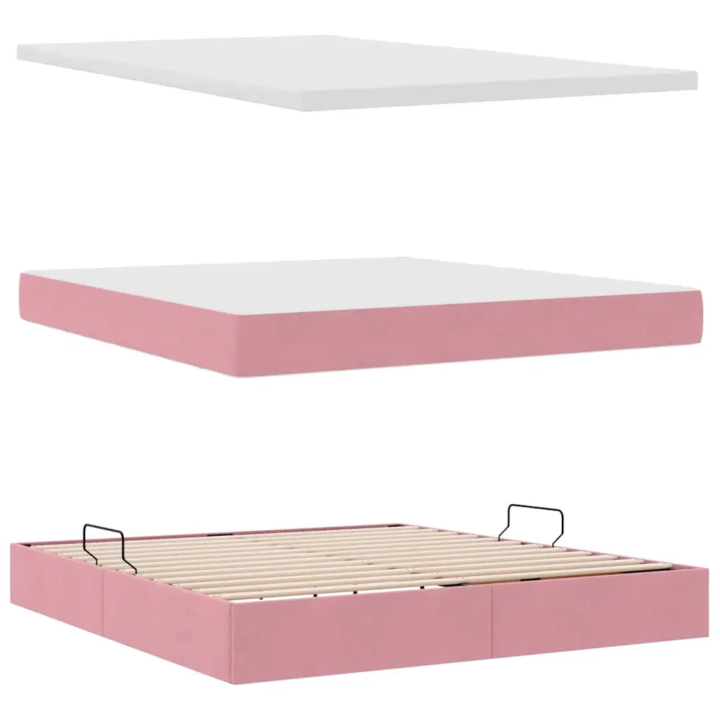 Letto con contenitore e LED con led Rosa 160 x 200 cm Velluto 3371408