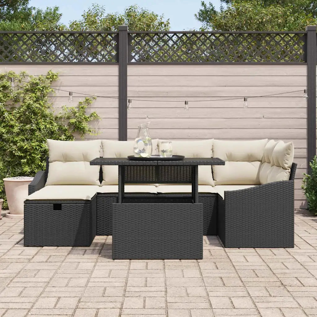 Set Divano da Giardino con cuscino 7 pcs Nero polyrattan 3361166