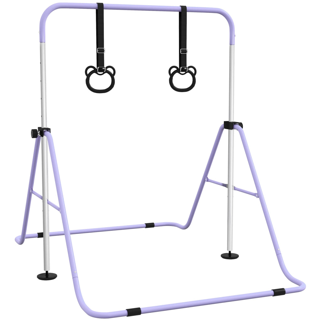 Barra Ginnastica Regolabile Bambini ¨C Xylo ¨C 5 Livelli Altezza con Anelli Allenamento Viola