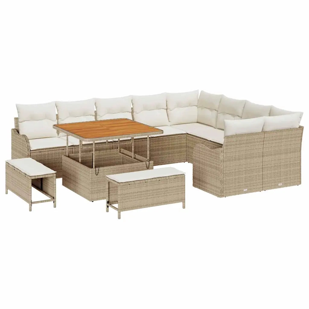 Set Divano da Giardino con cuscino 12 pcs Beige polyrattan