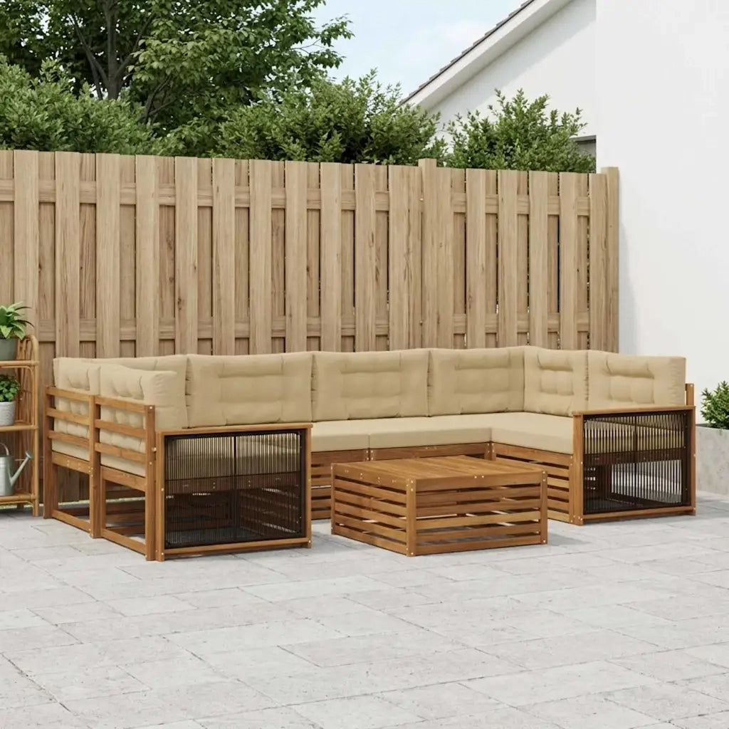 Set di divani da esterno con cuscino 7 pcs Naturale e Beige 3383086