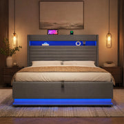 LETTO Contenitore 140x200 cm in lino grigio con LED e USB-C