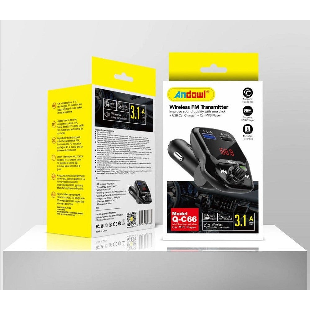 Trade Shop - Trasmettitore Fm Vivavoce Wireless Per Auto Q-c66 Caricatore Musicale Doppio Usb -