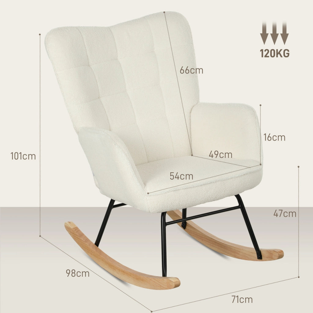 Poltrona dondolo con braccioli ¨C Xylo ¨C tessuto bianco, gambe legno